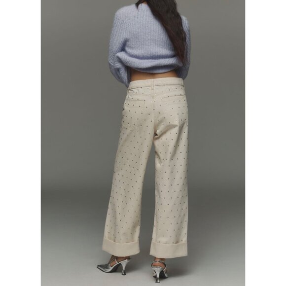 Pilcro Anthropologie Ivory Sparkle Relaxed Fit Cuffed Jeans Size 29 - Picture 2 of 6
